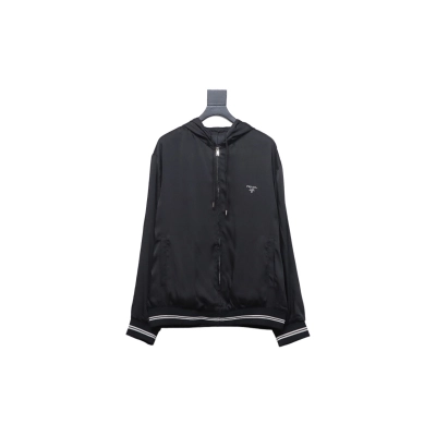 Prada 24SS Silk Web Hem Hooded Jacket Black 01
