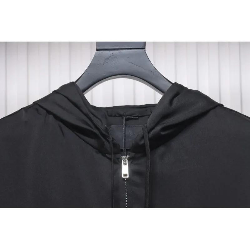 Prada 24SS Silk Web Hem Hooded Jacket Black