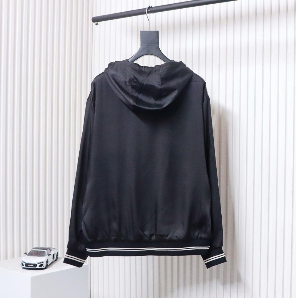 Prada 24SS Silk Web Hem Hooded Jacket Black
