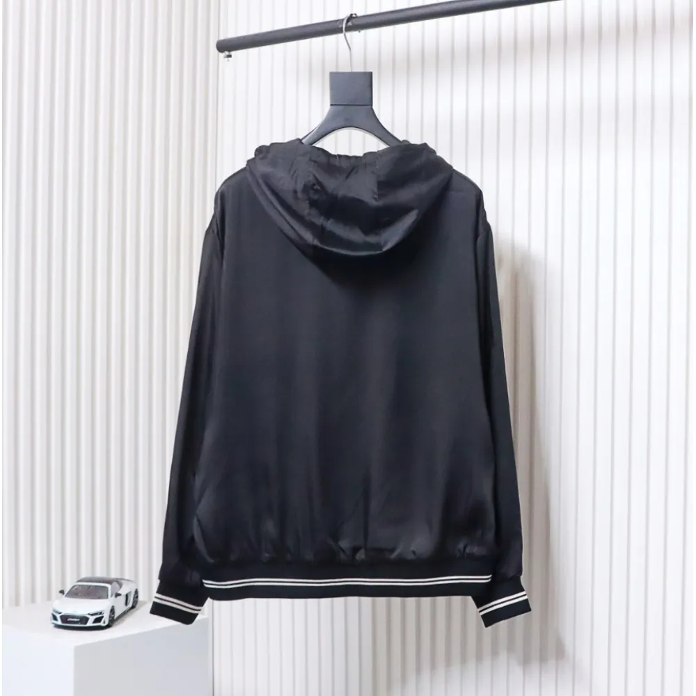 Prada 24SS Silk Web Hem Hooded Jacket Black