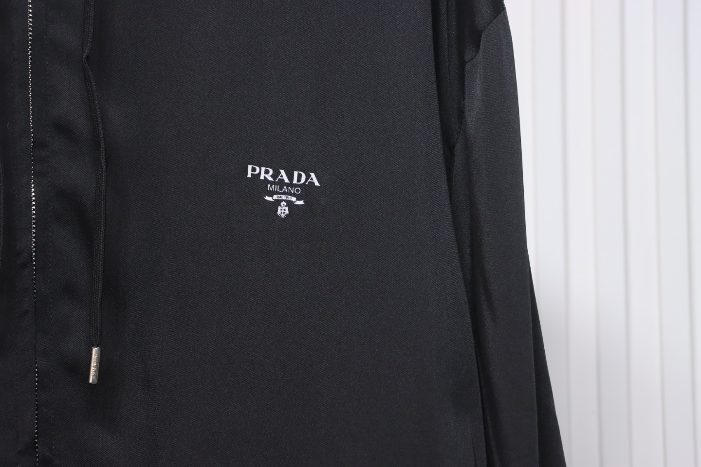 Prada 24SS Silk Web Hem Hooded Jacket Black