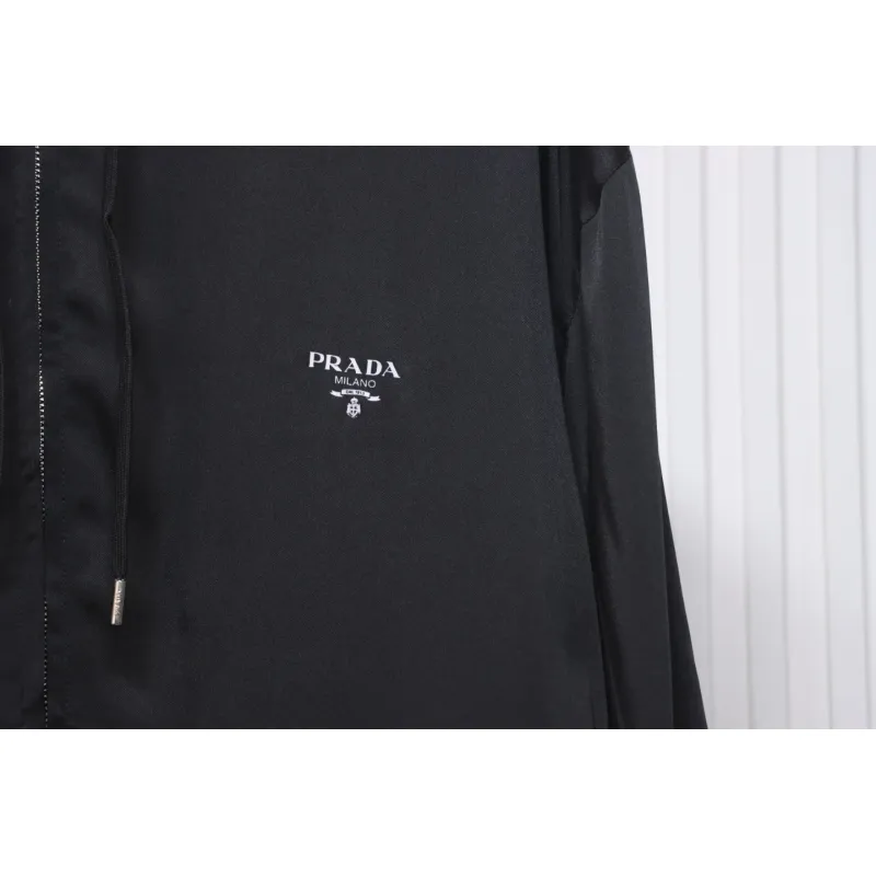 Prada 24SS Silk Web Hem Hooded Jacket Black