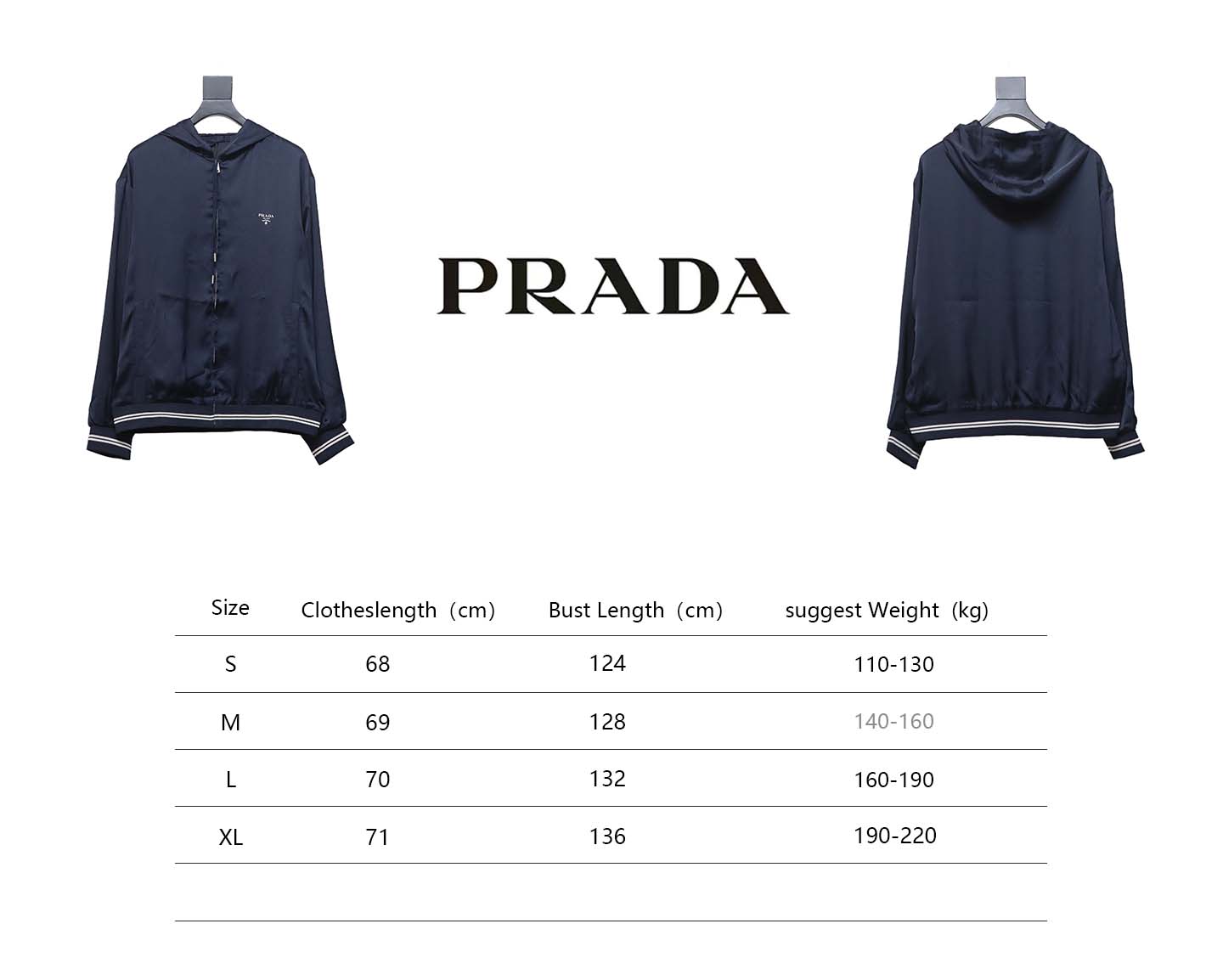 Prada 24SS Silk Web Hem Hooded Jacket Blue