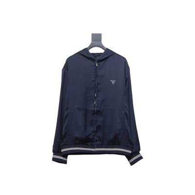 Prada 24SS Silk Web Hem Hooded Jacket Blue 01