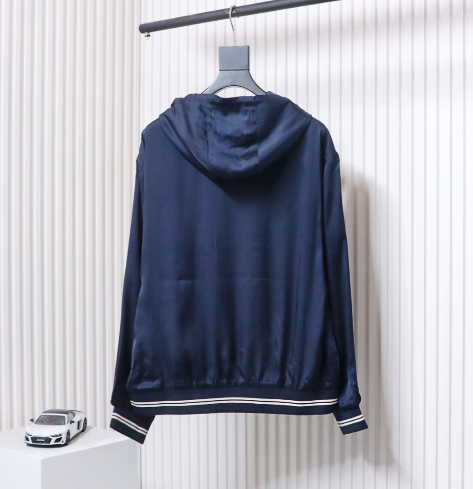 Prada 24SS Silk Web Hem Hooded Jacket Blue