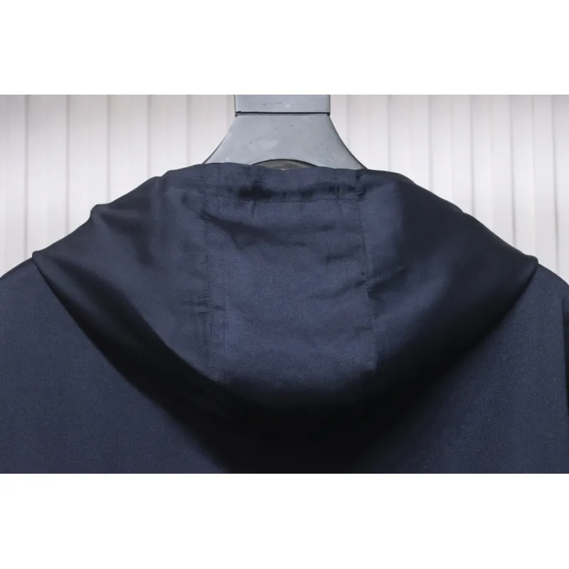 Prada 24SS Silk Web Hem Hooded Jacket Blue