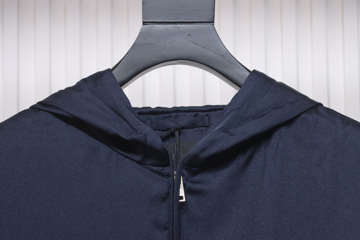 Prada 24SS Silk Web Hem Hooded Jacket Blue