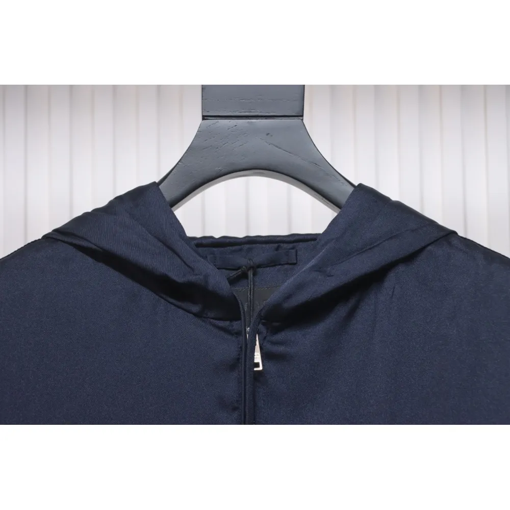 Prada 24SS Silk Web Hem Hooded Jacket Blue