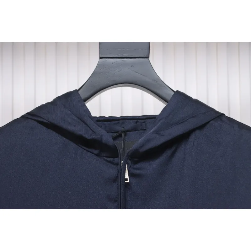 Prada 24SS Silk Web Hem Hooded Jacket Blue