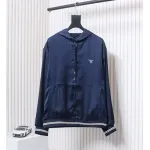 Prada 24SS Silk Web Hem Hooded Jacket Blue
