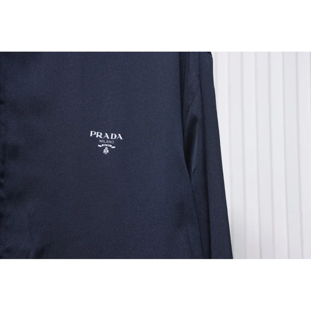 Prada 24SS Silk Web Hem Hooded Jacket Blue