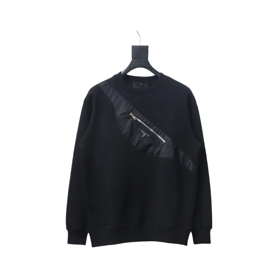 Prada Backpack Crew Neck Hoodie Black