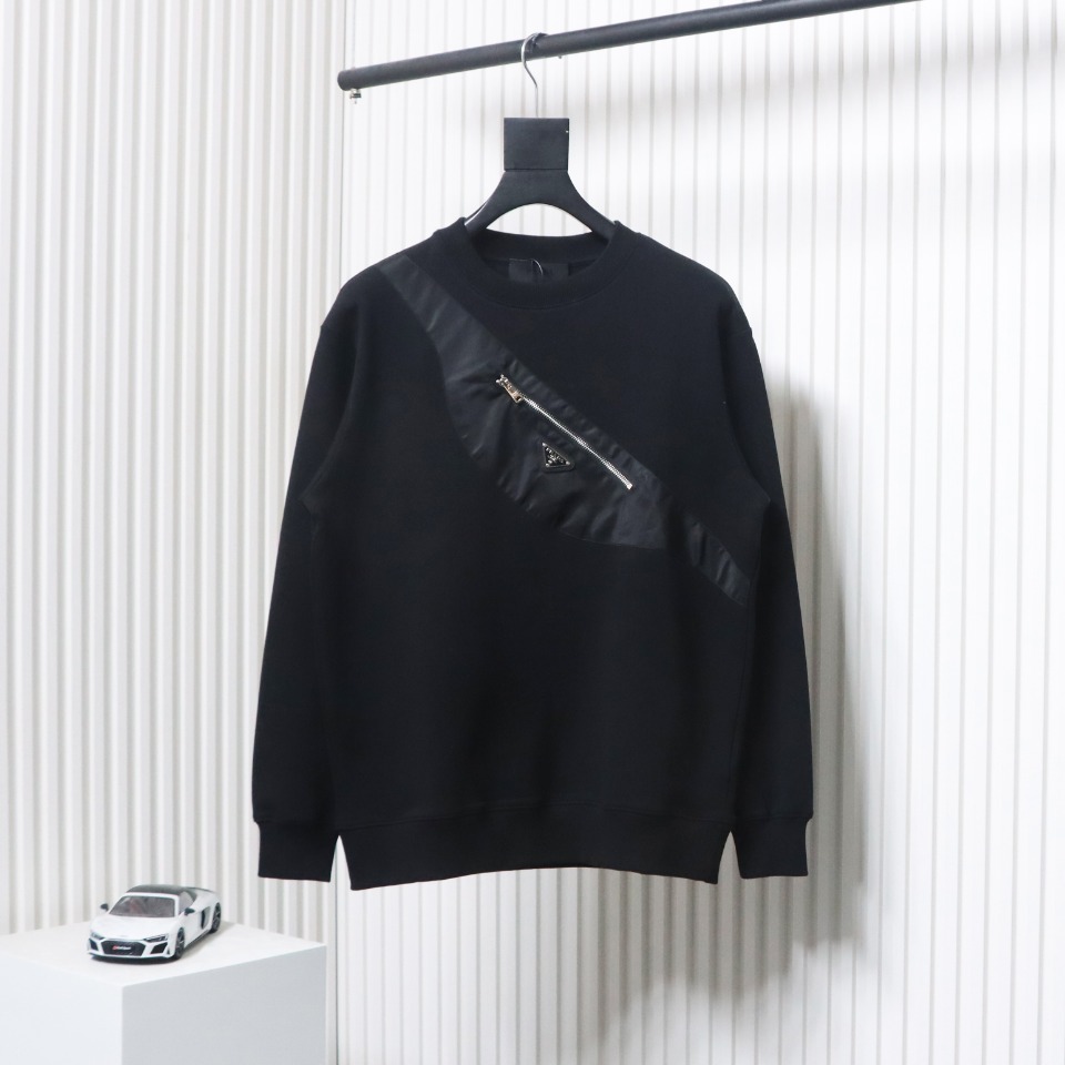 Prada Backpack Crew Neck Hoodie Black