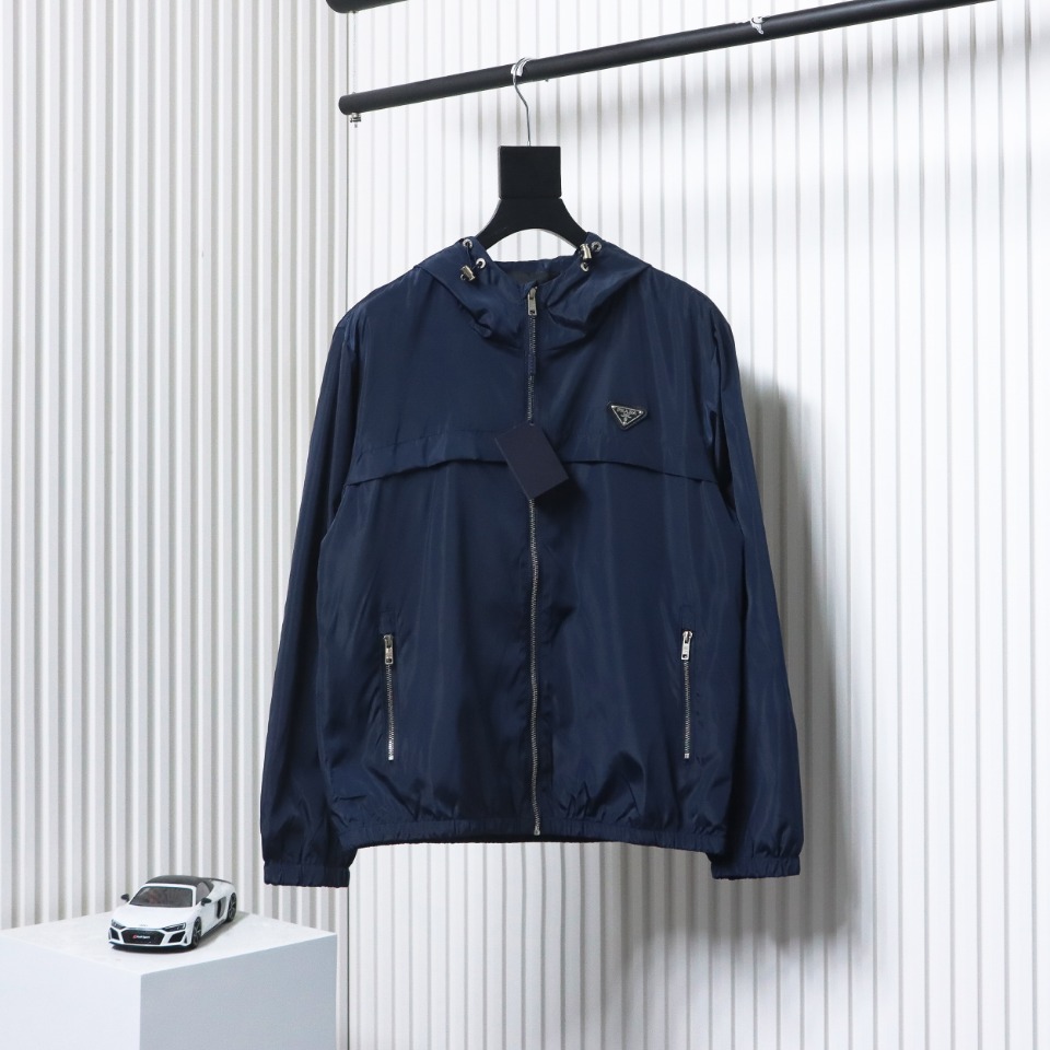 Prada Badge Zip-Up Jacket Blue