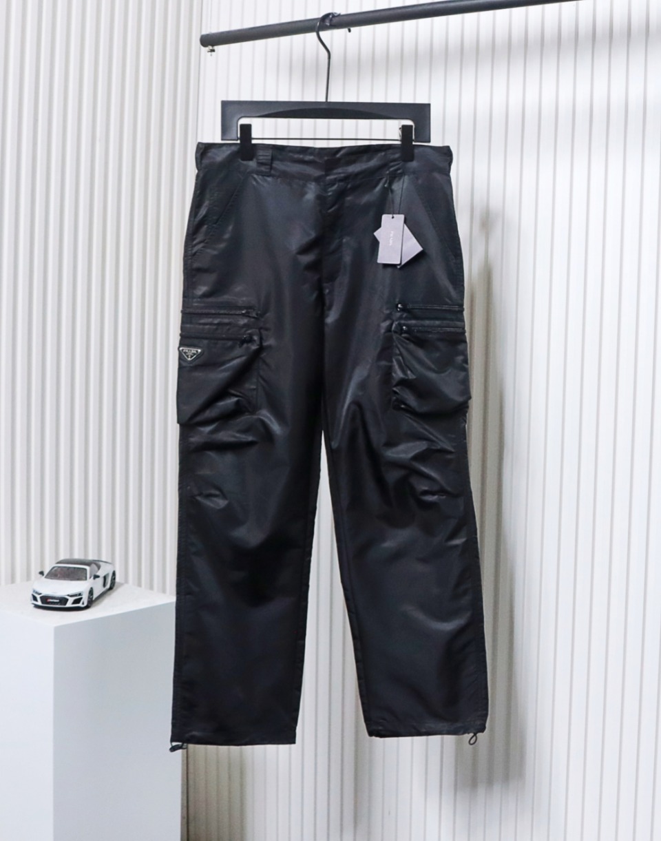 Prada Cargo Pocket Recycled Nylon Trousers Black