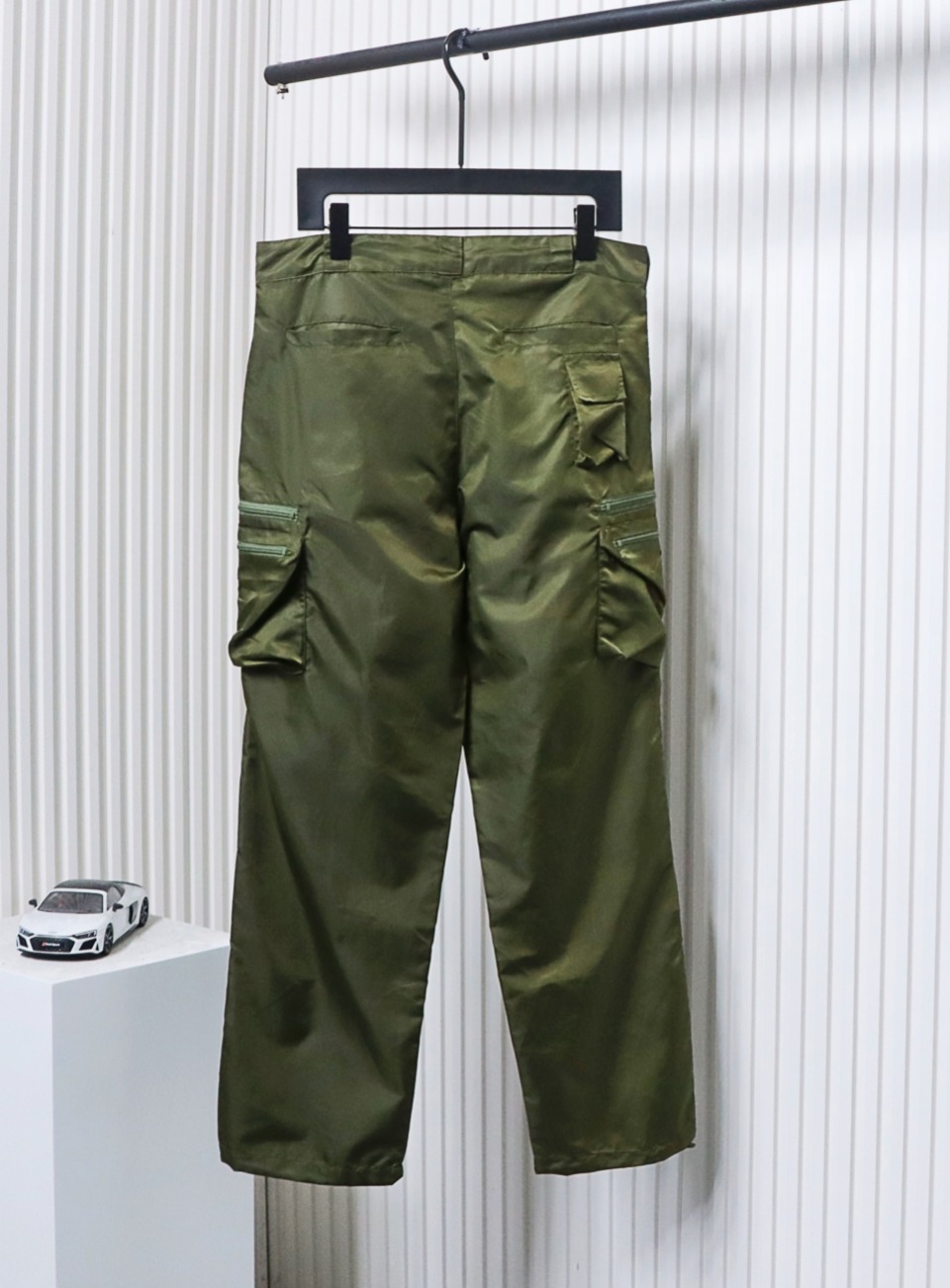 Prada Cargo Pocket Recycled Nylon Trousers Green