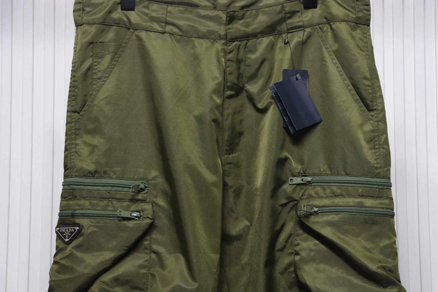 Prada Cargo Pocket Recycled Nylon Trousers Green