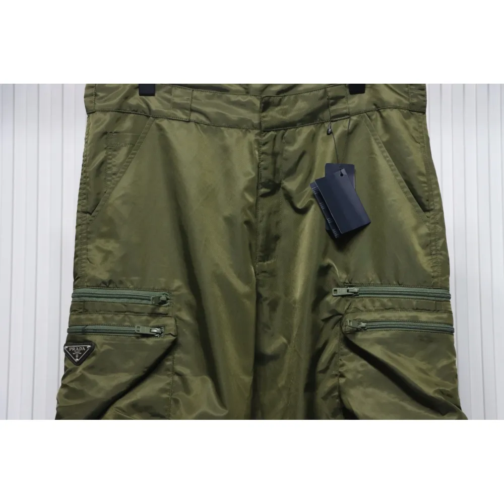 Prada Cargo Pocket Recycled Nylon Trousers Green