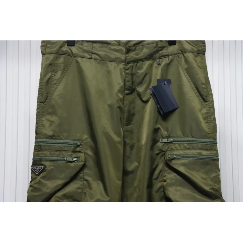 Prada Cargo Pocket Recycled Nylon Trousers Green