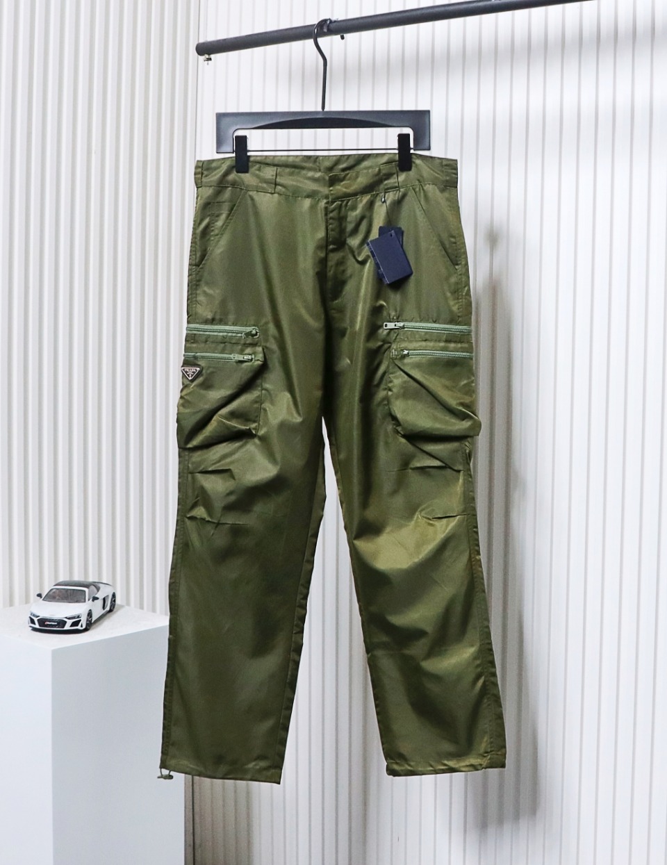 Prada Cargo Pocket Recycled Nylon Trousers Green