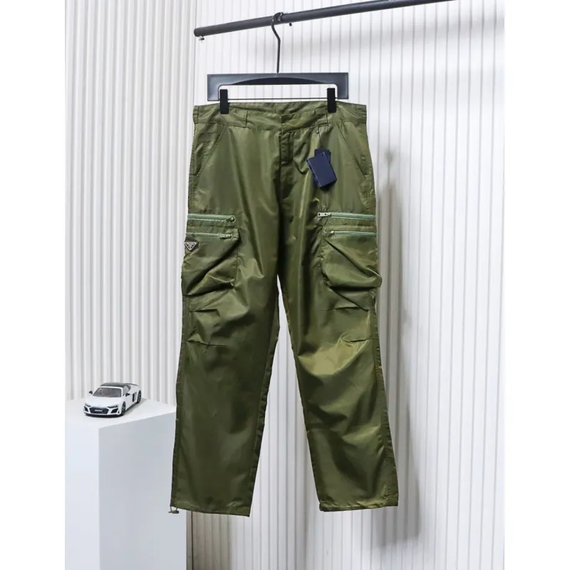 Prada Cargo Pocket Recycled Nylon Trousers Green