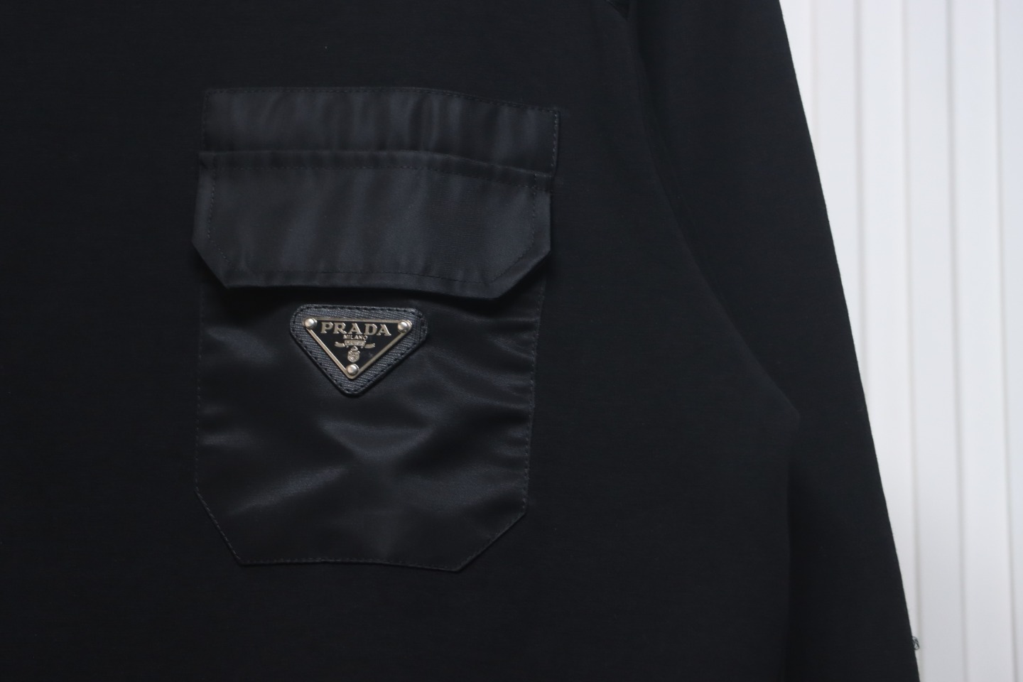 Prada Chest Pocket Crewneck Hoodie Black