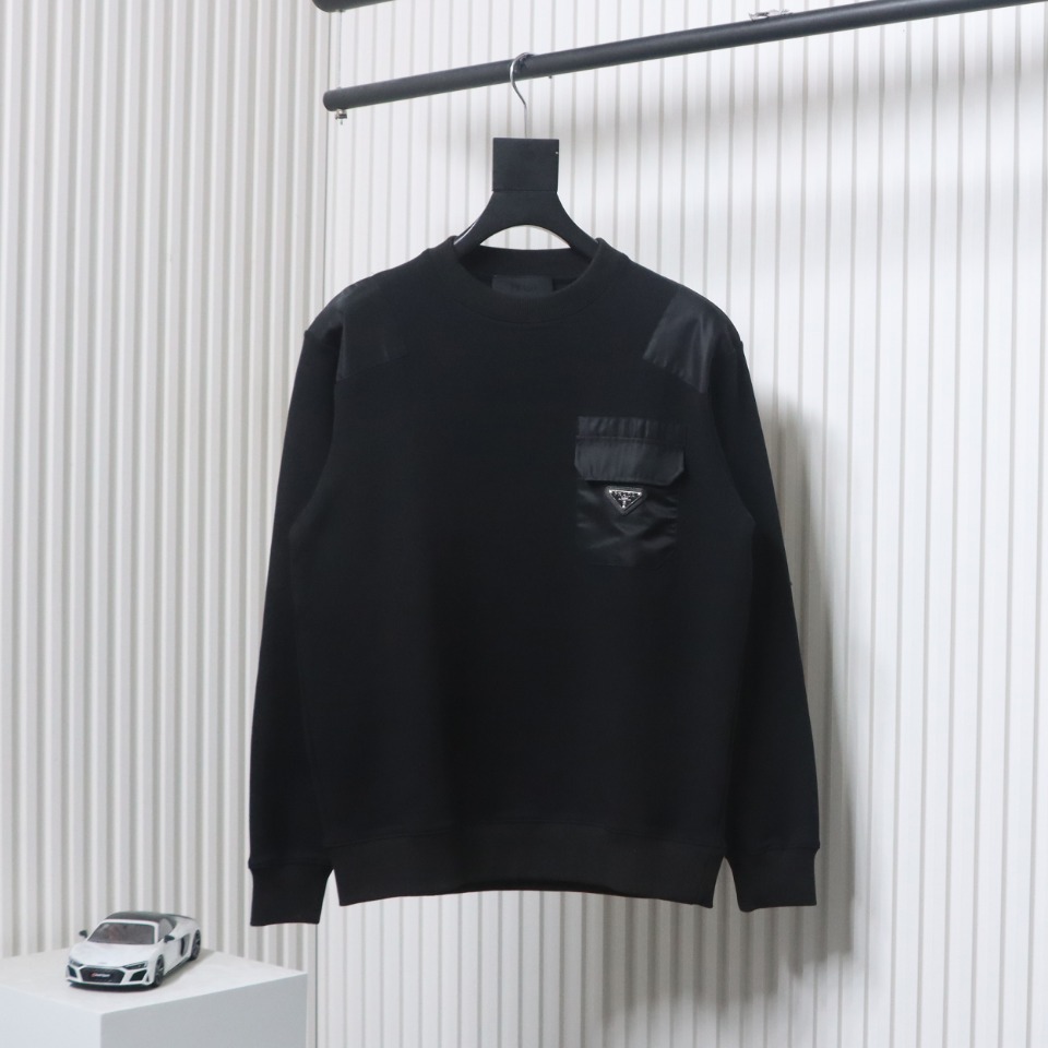 Prada Chest Pocket Crewneck Hoodie Black