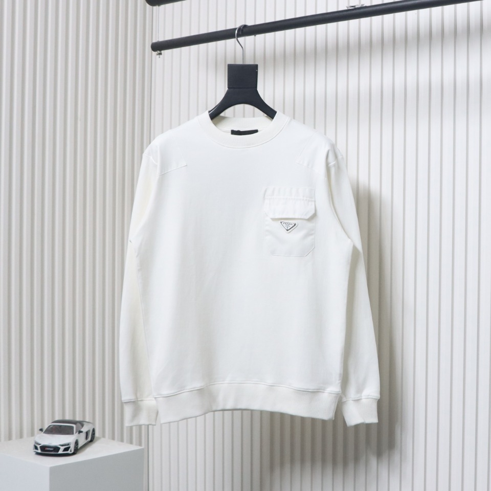 Prada Chest Pocket Crewneck Hoodie White
