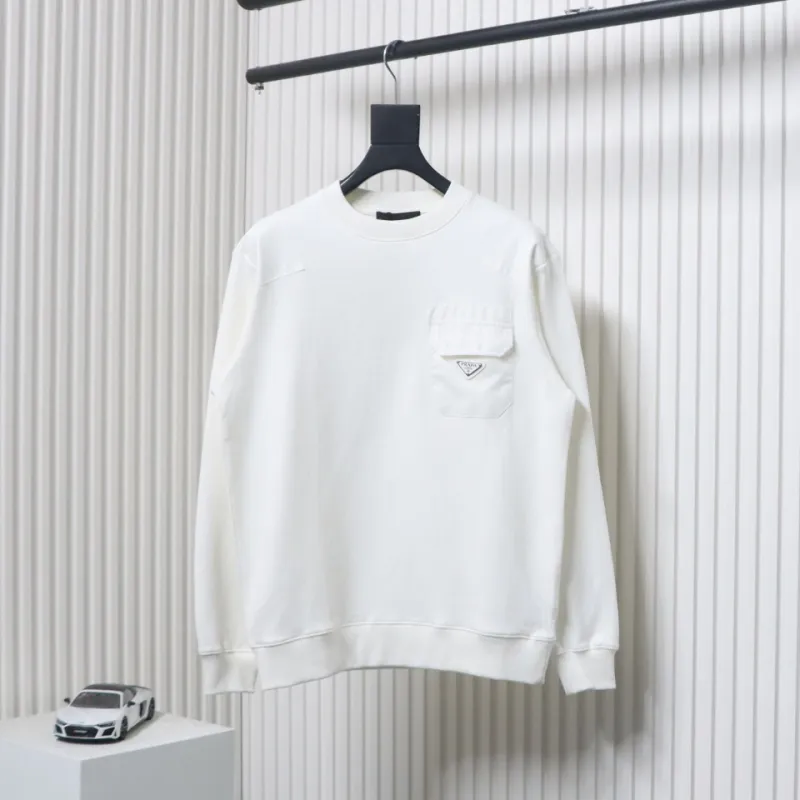 Prada Chest Pocket Crewneck Hoodie White
