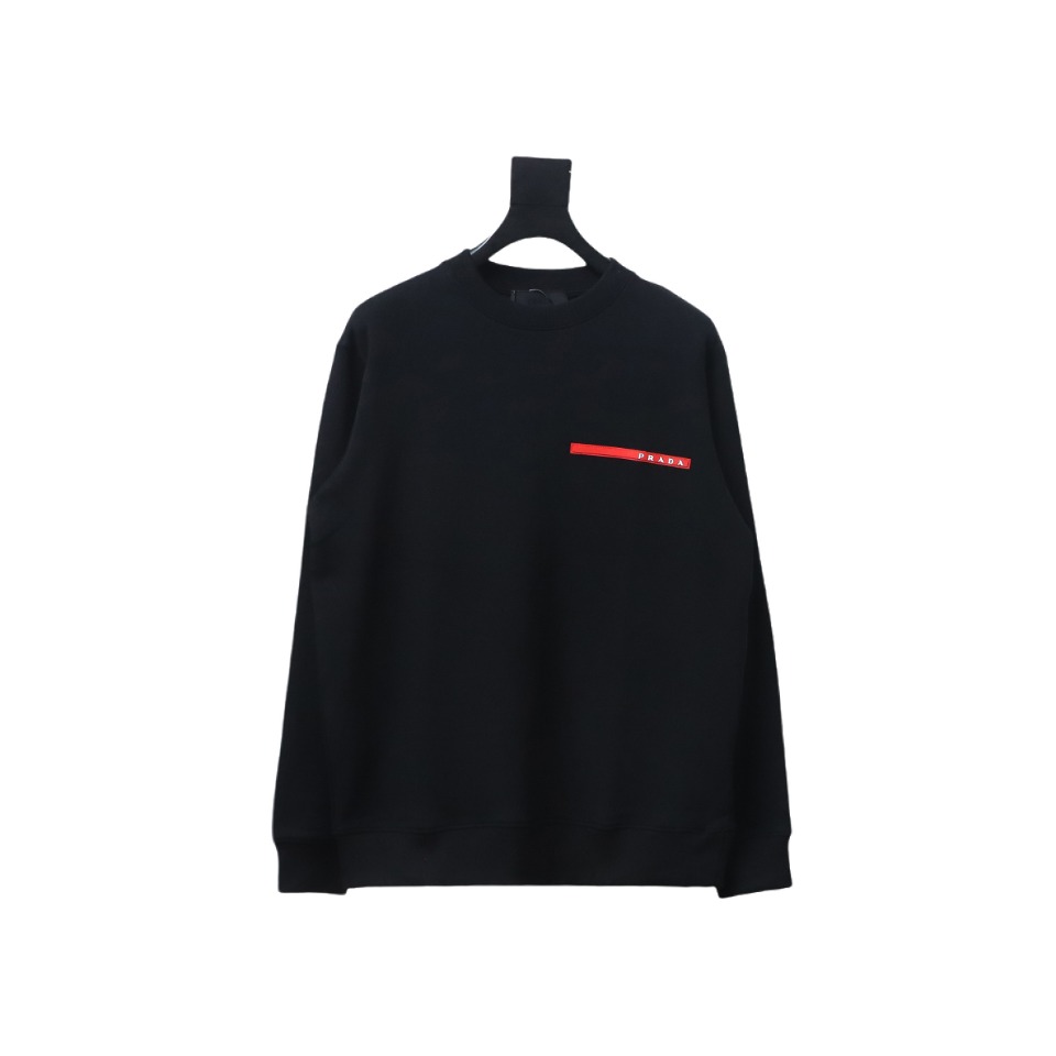 Prada Classic Red Striped Crew Neck Hoodie Black