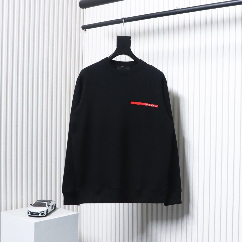 Prada Classic Red Striped Crew Neck Hoodie Black