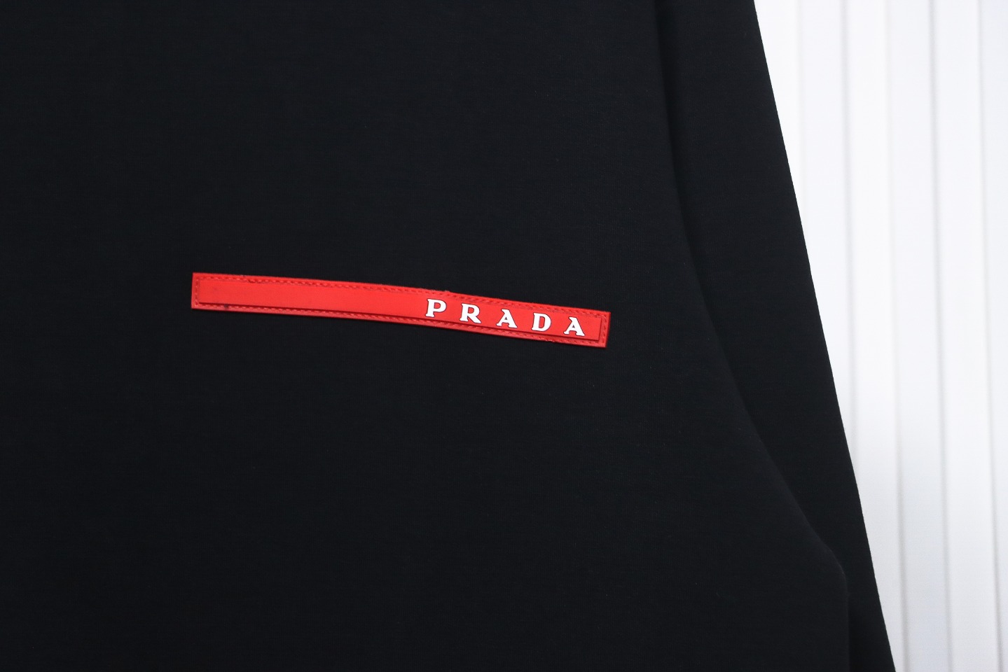 Prada Classic Red Striped Crew Neck Hoodie Black