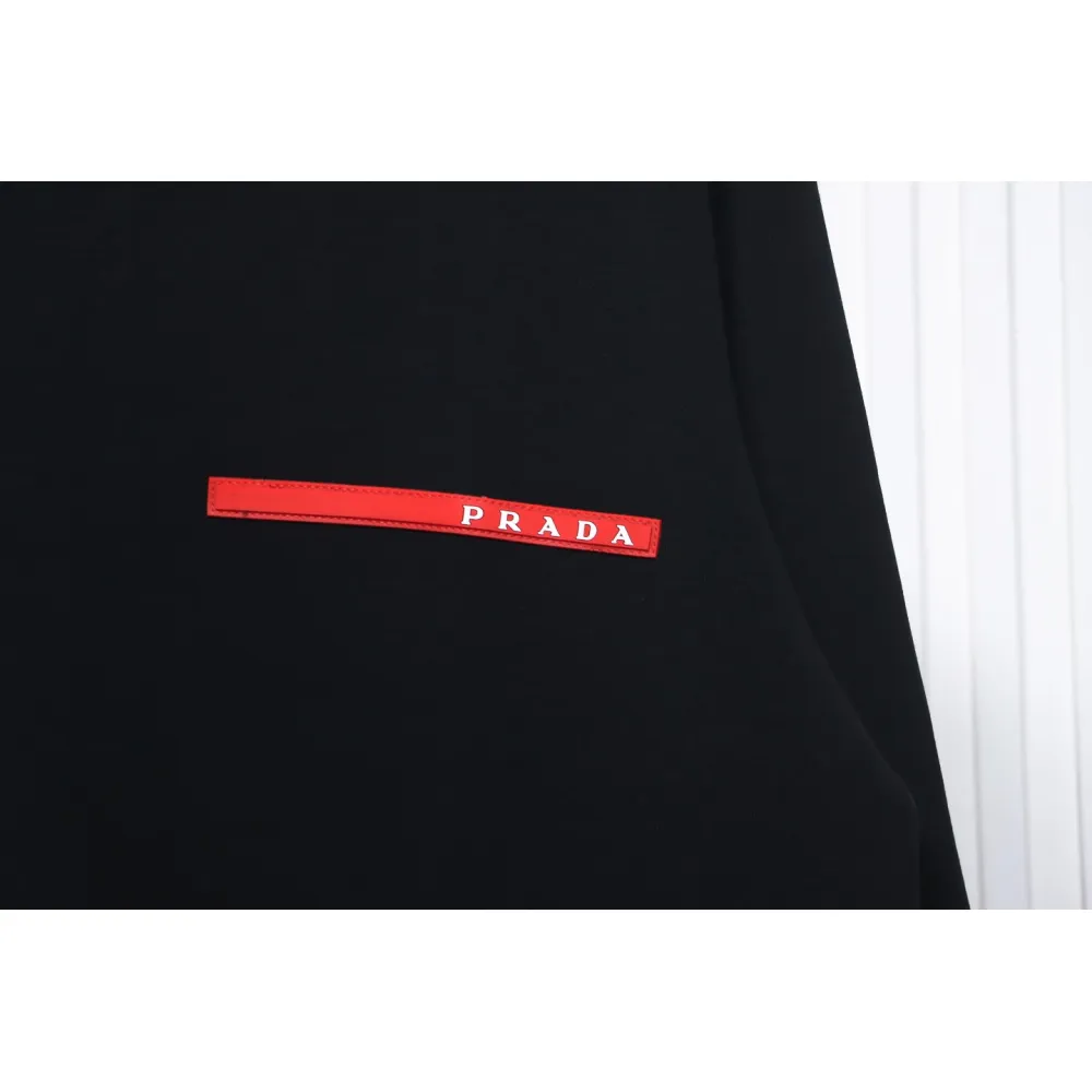 Prada Classic Red Striped Crew Neck Hoodie Black