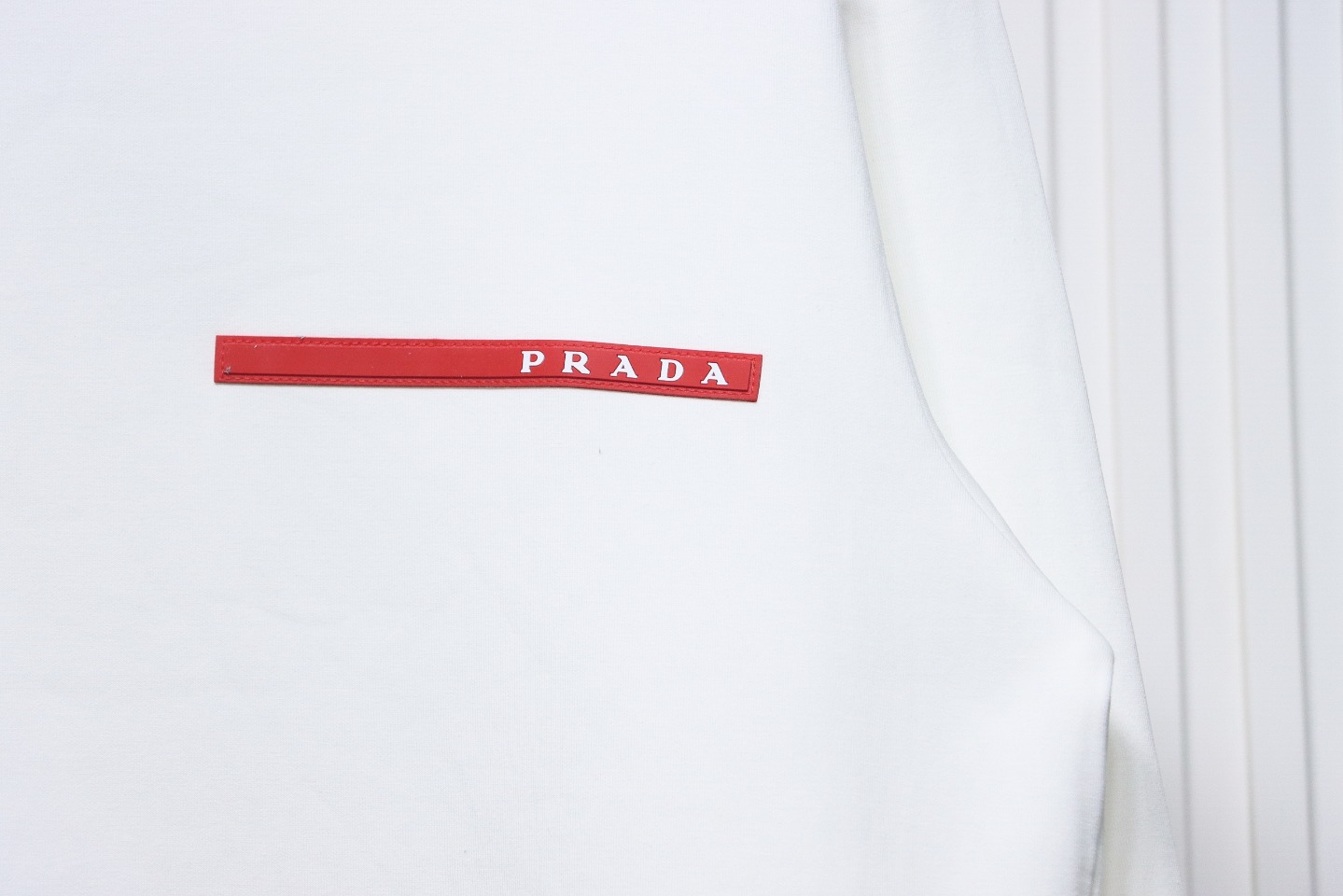 Prada Classic Red Striped Crew Neck Hoodie White