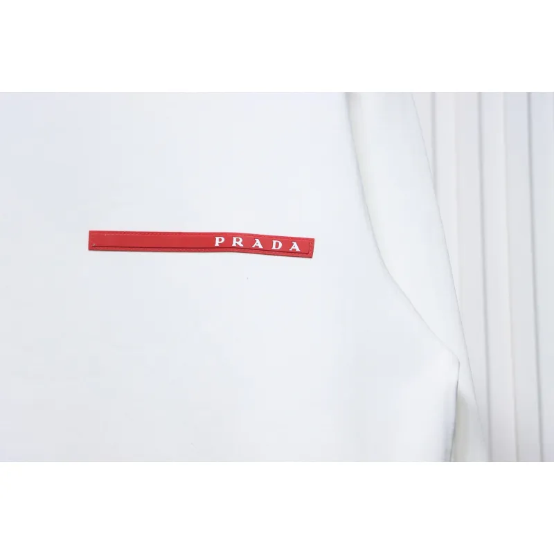 Prada Classic Red Striped Crew Neck Hoodie White