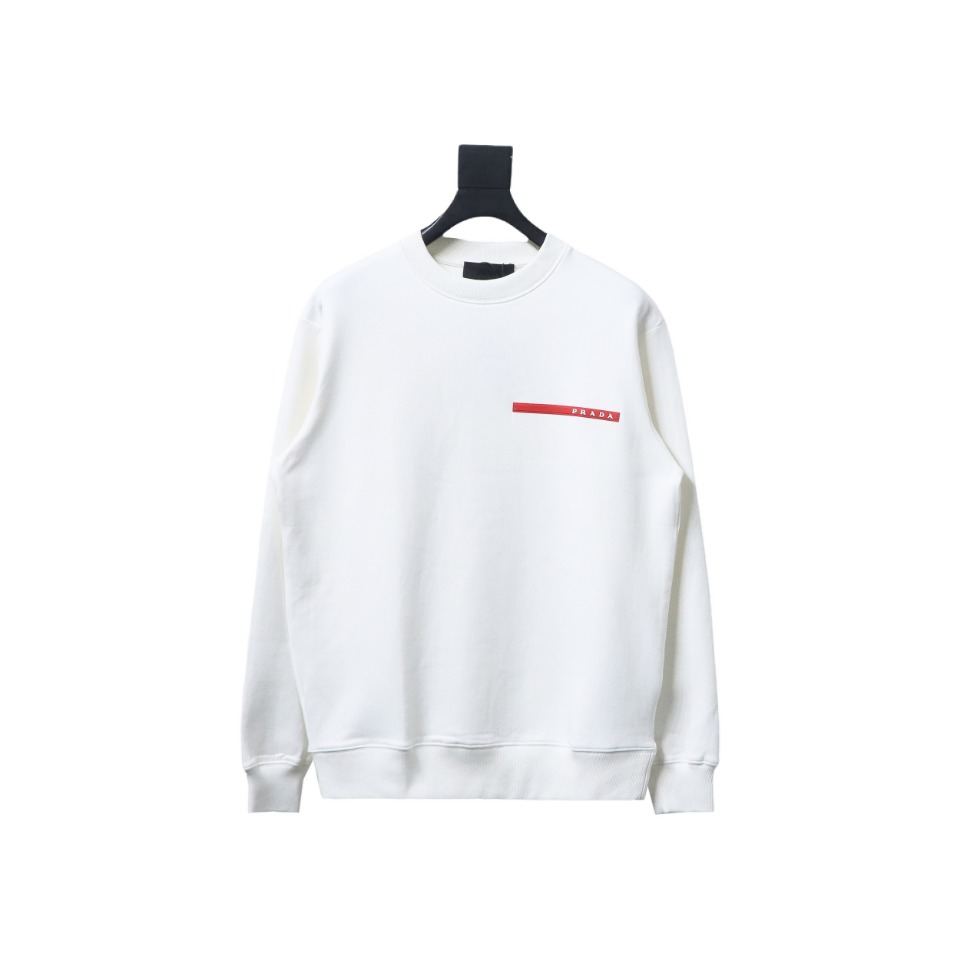 Prada Classic Red Striped Crew Neck Hoodie White