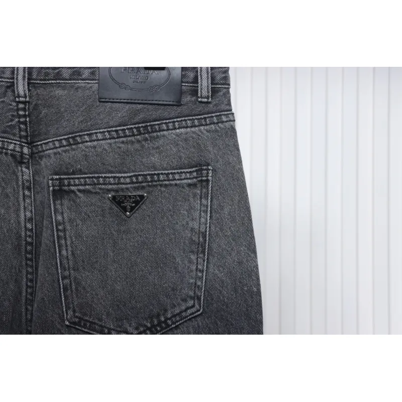 Prada Deconstructed Wide-Leg Jeans With Gusset Back Pocket