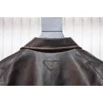 Prada Distressed Leather Jacket With Triangle Logo On Back