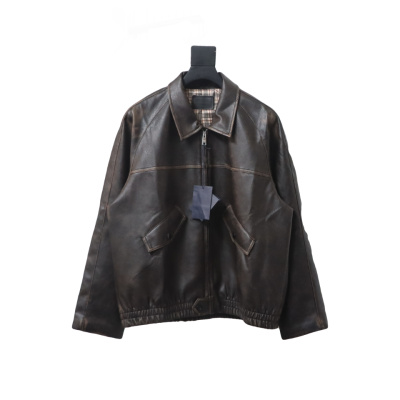 Prada Distressed Leather Jacket With Triangle Logo On Back 01