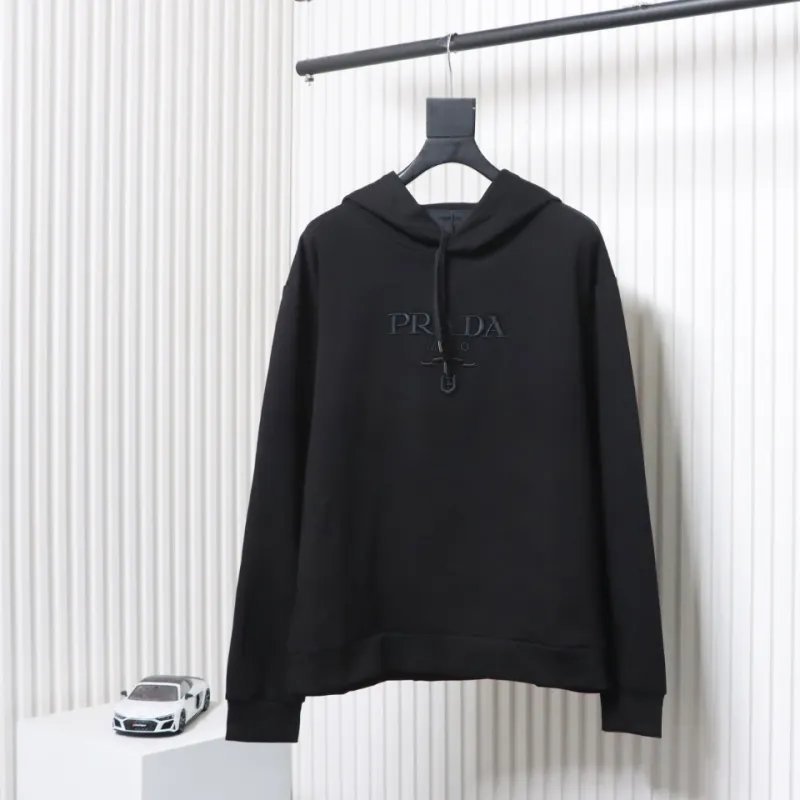 Prada Hoodie With Embroidered Logo On Chest