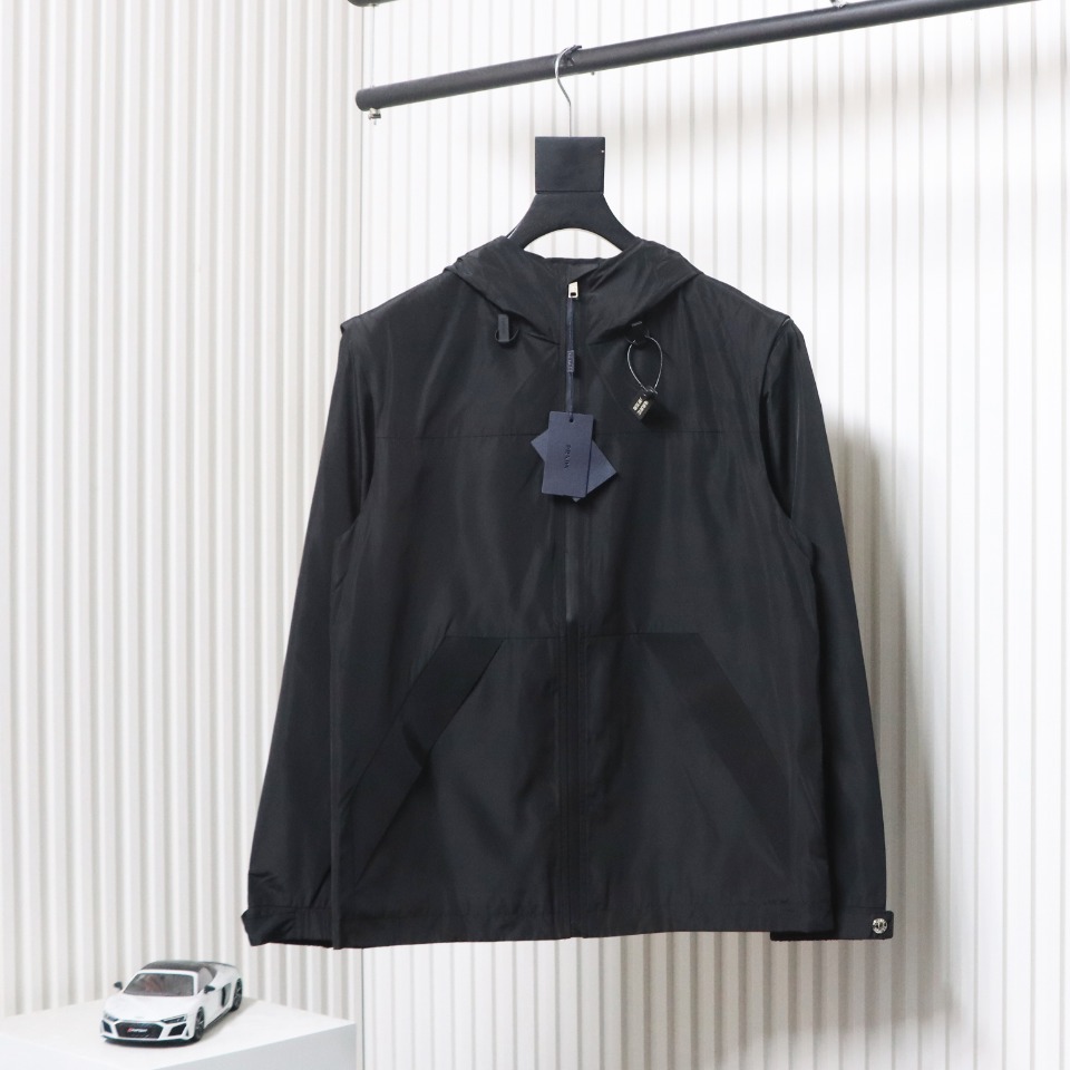 Prada Jacket With Detachable Hood With Red Side Trim Black