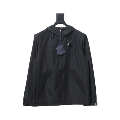 Prada Jacket With Detachable Hood With Red Side Trim Black 01