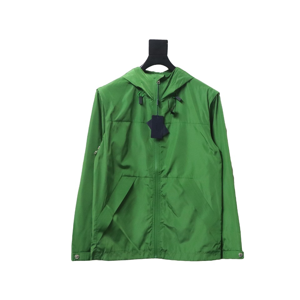Prada Jacket With Detachable Hood With Red Side Trim Green