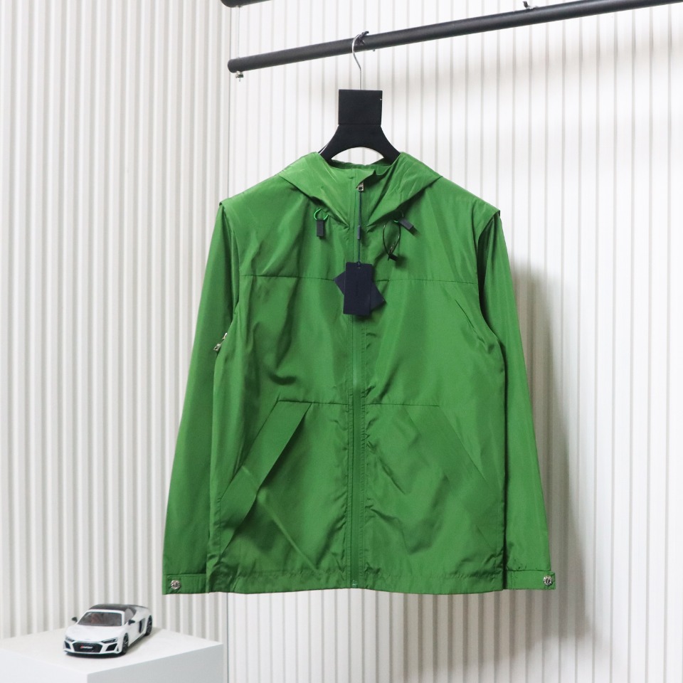 Prada Jacket With Detachable Hood With Red Side Trim Green