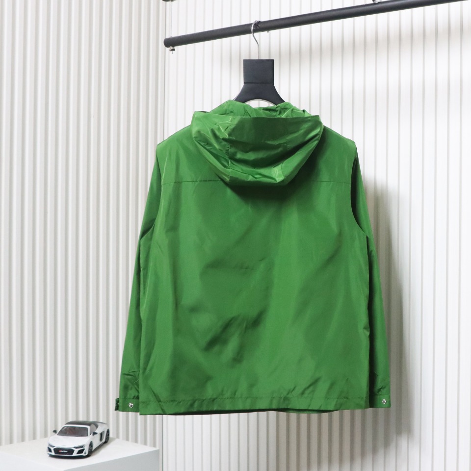 Prada Jacket With Detachable Hood With Red Side Trim Green