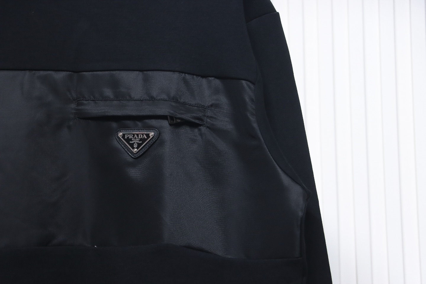 Prada Paneled Zip-Up Crew Neck Hoodie