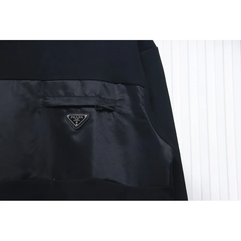 Prada Paneled Zip-Up Crew Neck Hoodie