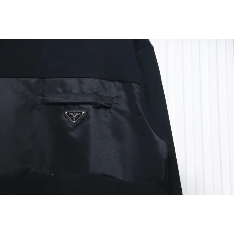 Prada Paneled Zip-Up Crew Neck Hoodie