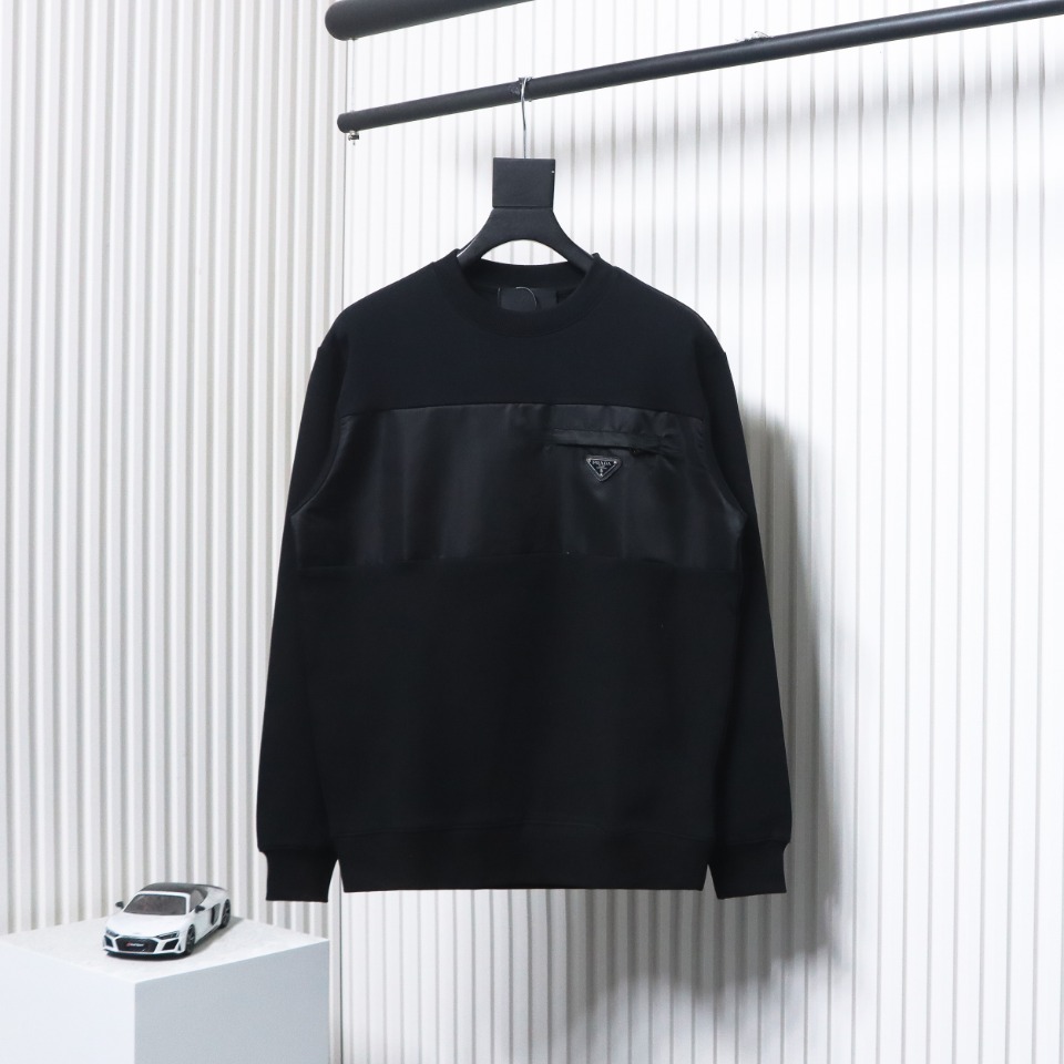 Prada Paneled Zip-Up Crew Neck Hoodie