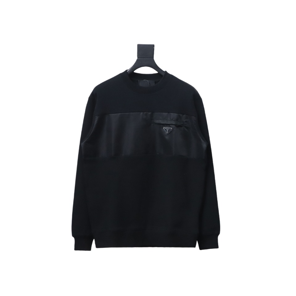 Prada Paneled Zip-Up Crew Neck Hoodie